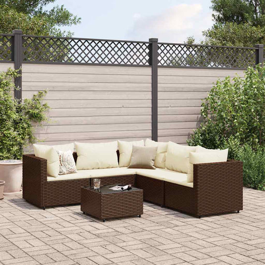 Set Salotto da Giardino in Rattan PE Marrone con Cuscini Bianco Crema