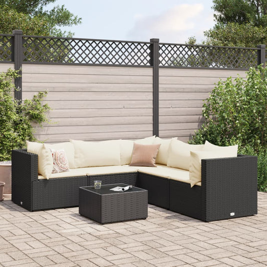 Set Salotto da Giardino in Rattan PE Nero con Cuscini Bianco Crema