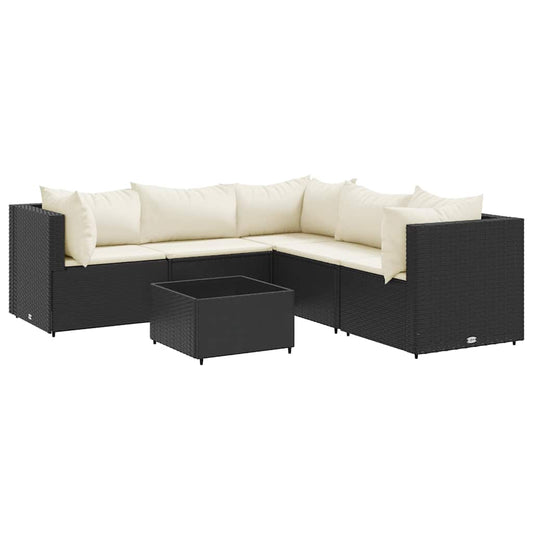 Set Salotto da Giardino in Rattan PE Nero con Cuscini Bianco Crema