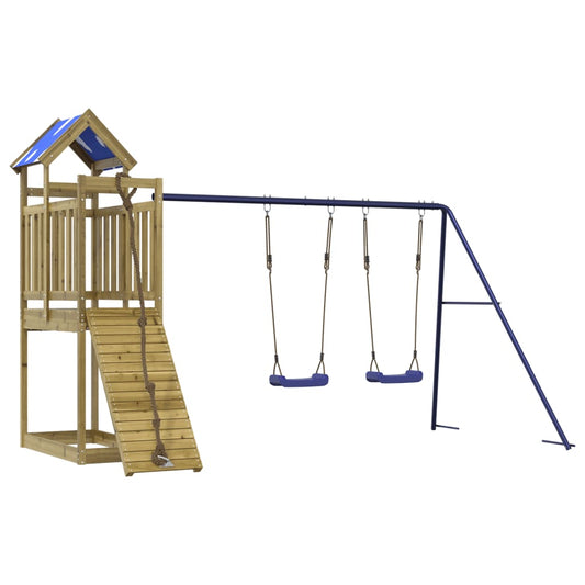 Set da Gioco in Legno per Bambini con Doppia Altalena e Parete da Arrampicata