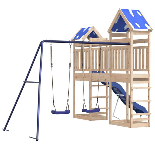 Set da Gioco in Legno per Bambini con Doppia Torre, Ponte e Altalena