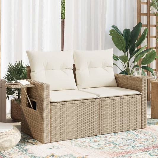 Divanetto da giardino 2 posti in rattan beige con tavolino pieghevole