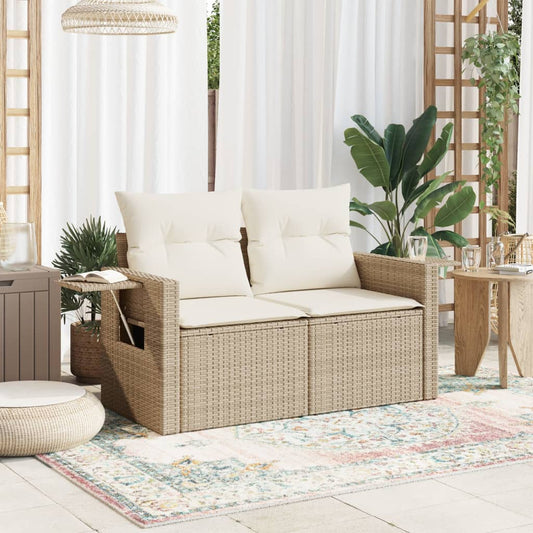 Divanetto da giardino 2 posti in rattan beige con tavolino pieghevole
