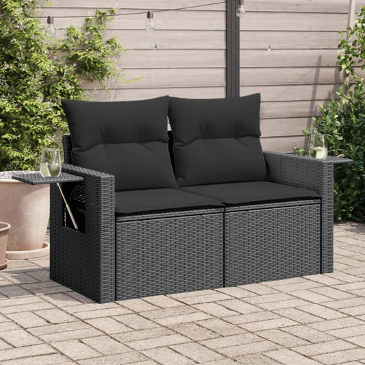 Divanetto da giardino 2 posti in rattan nero con tavolino pieghevole