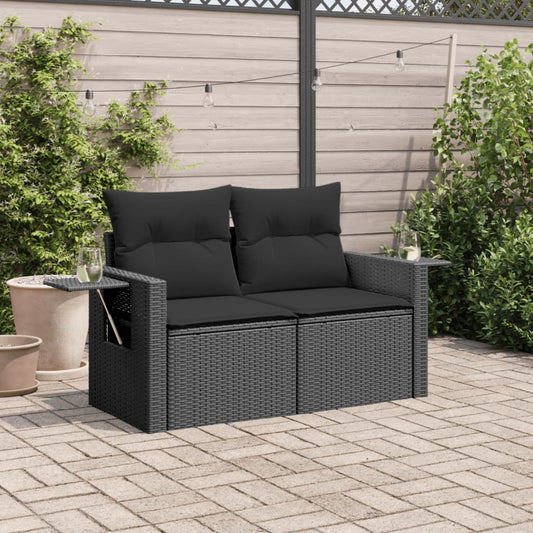 Divanetto da giardino 2 posti in rattan nero con tavolino pieghevole