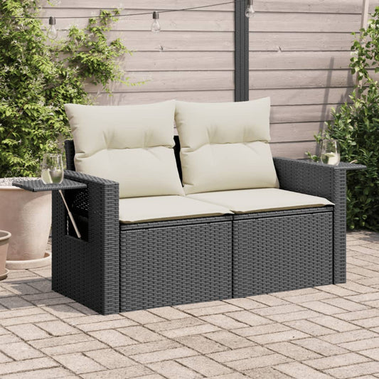 Divanetto da giardino 2 posti in rattan nero con tavolino pieghevole