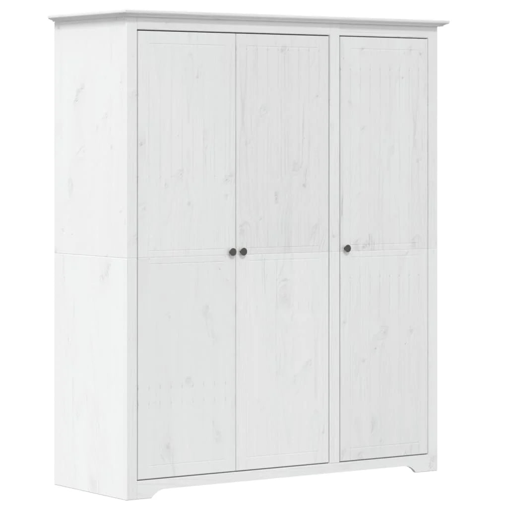 Armadio Classico 146x53,5x173 cm in Legno Massello di Pino – Bianco, 3 Ante | BODO