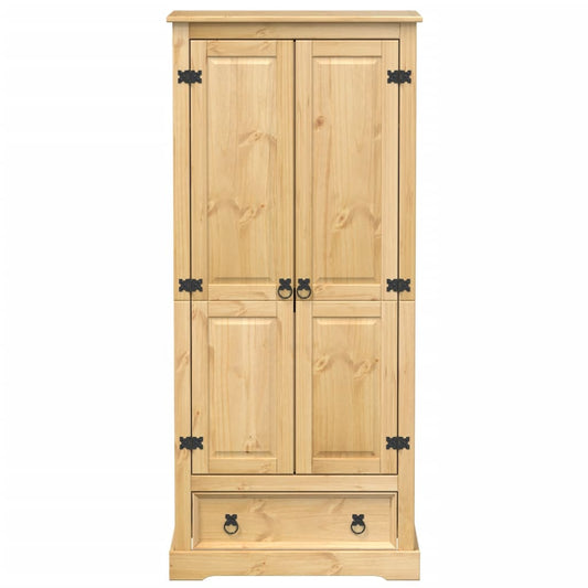 Armadio Legno Massello di Pino Cerato Ambra Robusto con Maniglie in Metallo