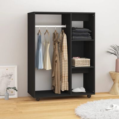Armadio Rovere Nero con Ripiani e Ruote