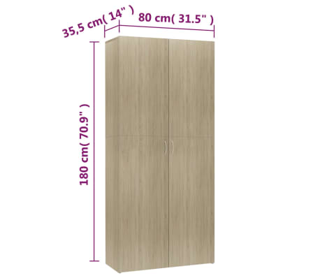 Scarpiera Rovere Sonoma con 2 Ante e 6 Ripiani