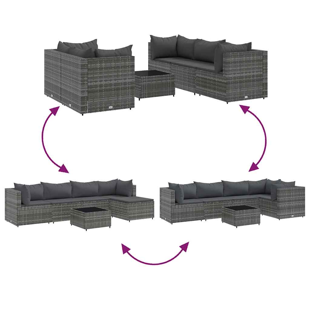 Set Salotto da Giardino in Rattan PE Grigio con Cuscini Antracite