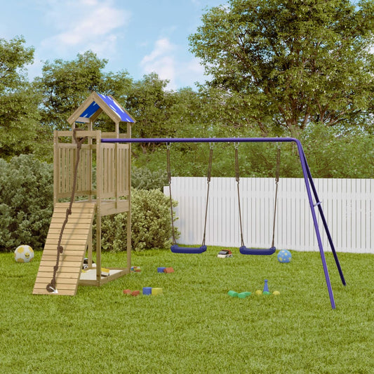 Set da Gioco in Legno per Bambini con Doppia Altalena e Parete da Arrampicata