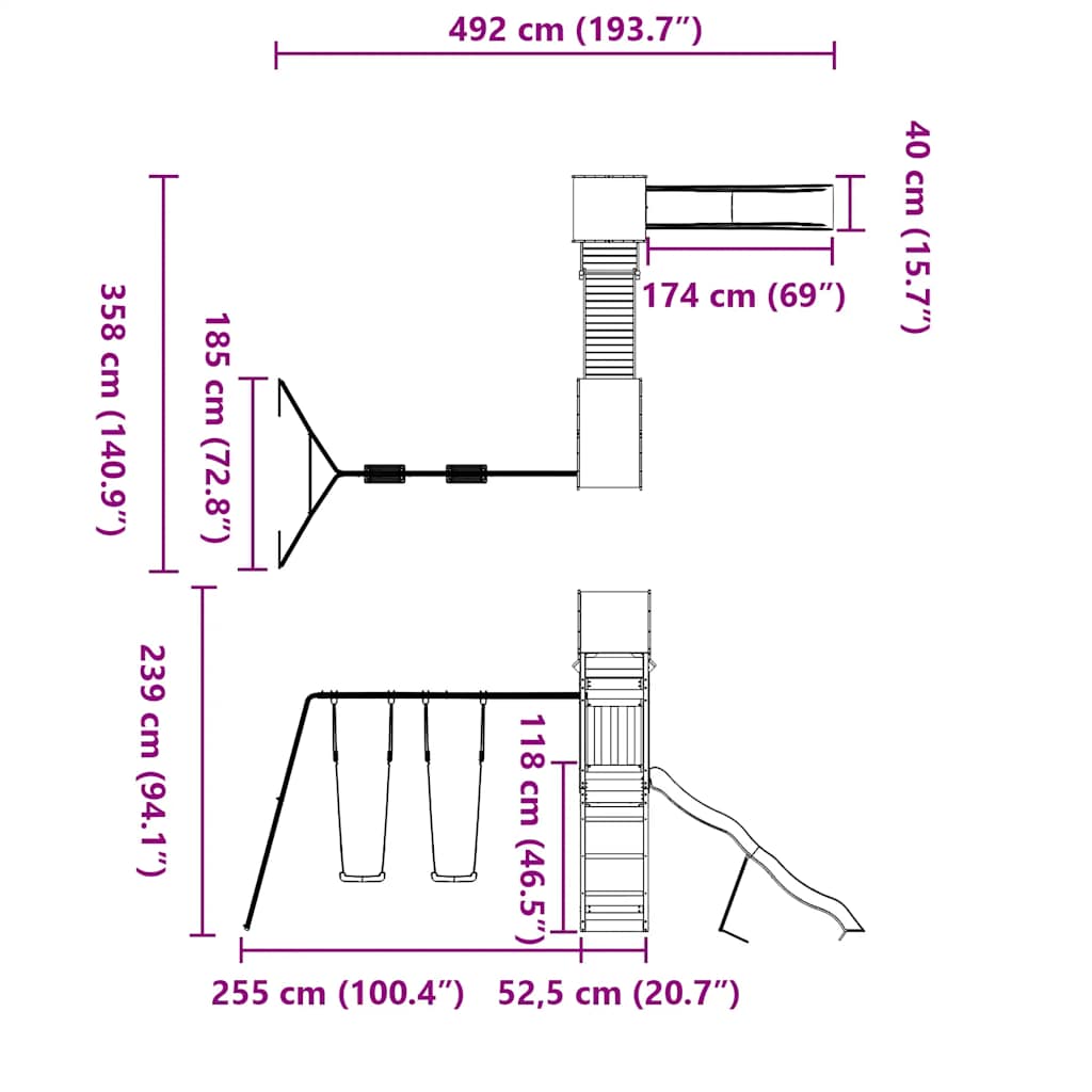 Set da Gioco in Legno per Bambini con Doppia Torre, Ponte e Altalena