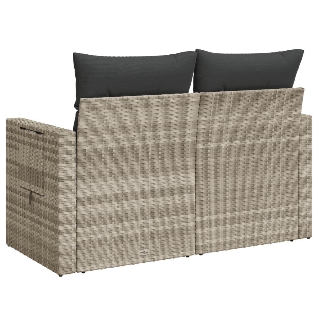 Divanetto da giardino 2 posti in rattan grigio chiaro con tavolino pieghevole
