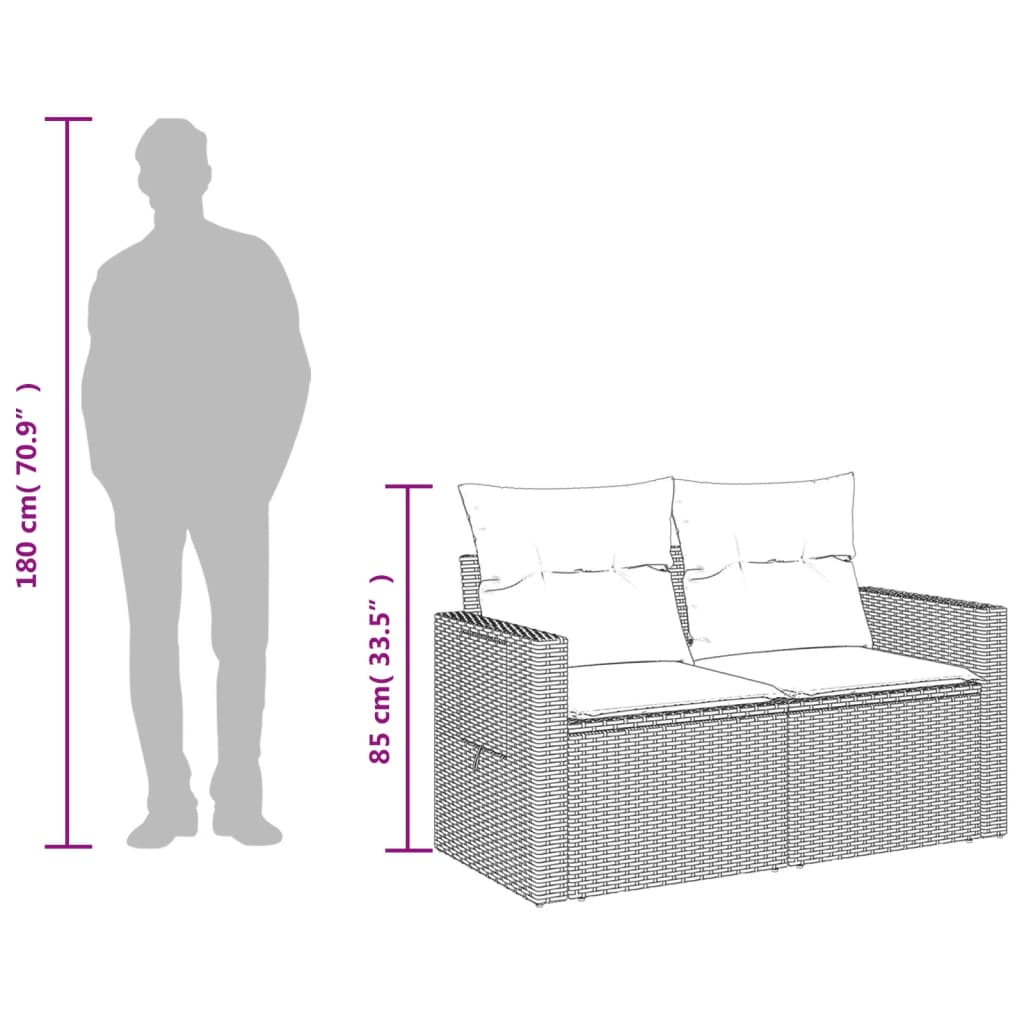 Divanetto da giardino 2 posti in rattan grigio chiaro con tavolino pieghevole