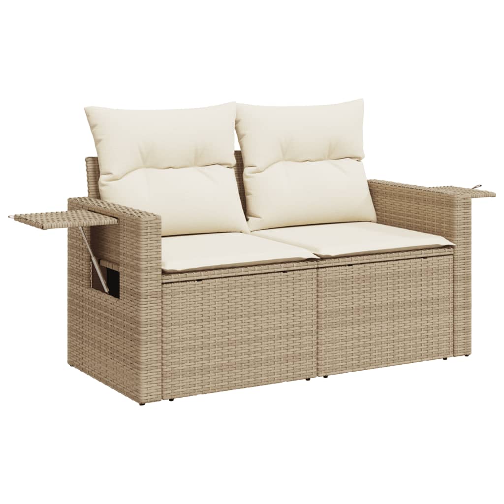 Divanetto da giardino 2 posti in rattan beige con tavolino pieghevole