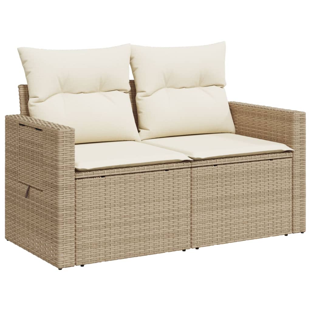 Divanetto da giardino 2 posti in rattan beige con tavolino pieghevole