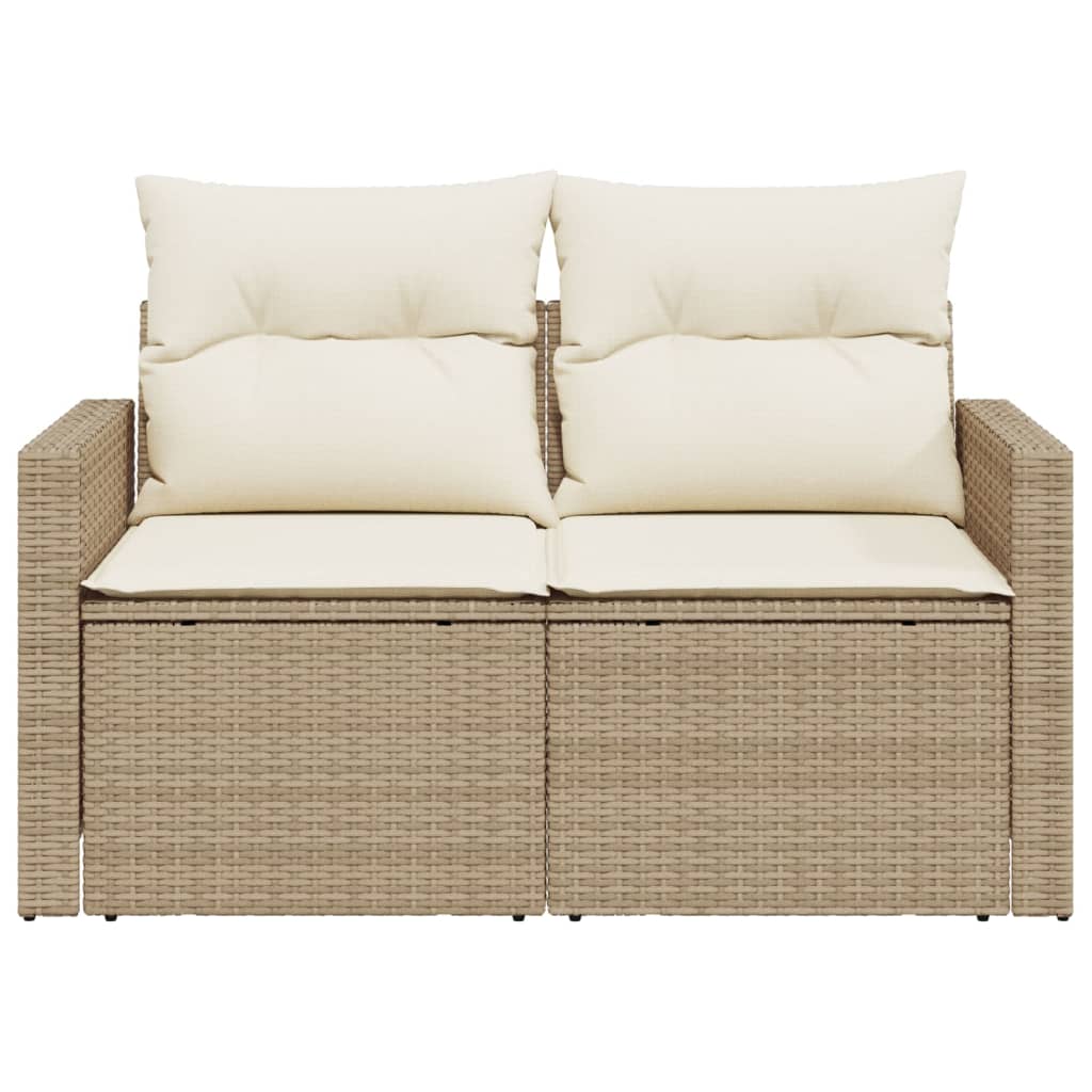 Divanetto da giardino 2 posti in rattan beige con tavolino pieghevole