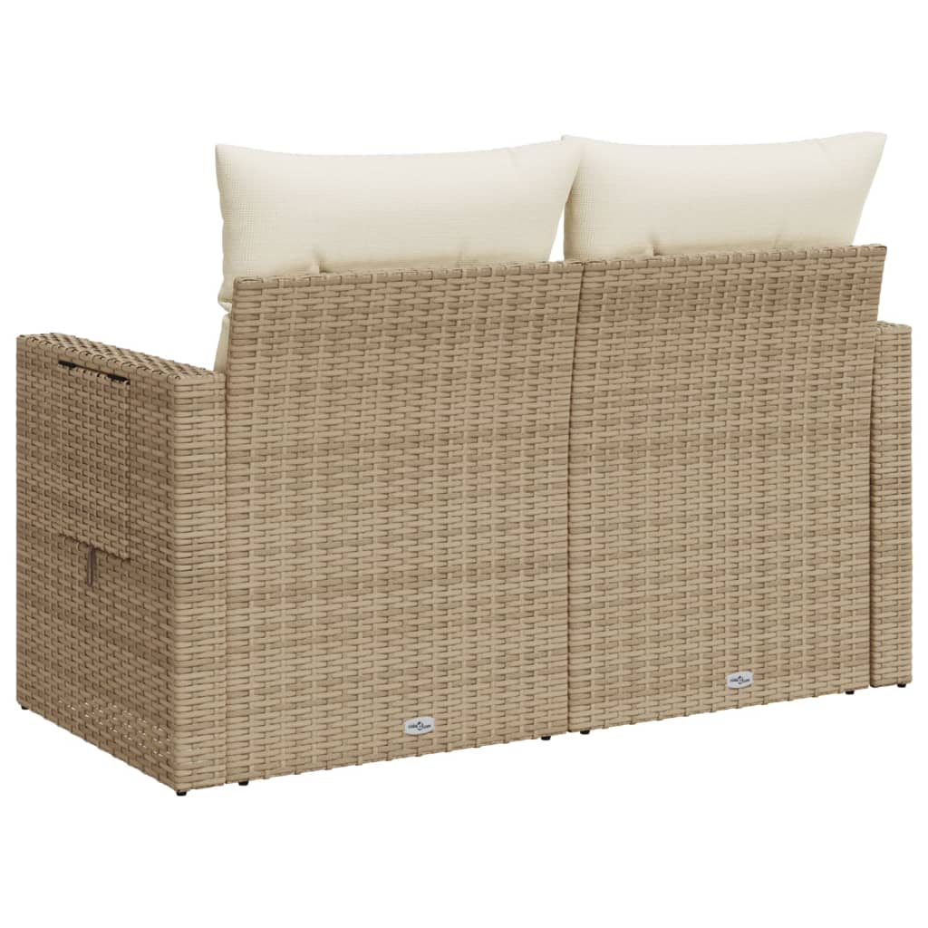 Divanetto da giardino 2 posti in rattan beige con tavolino pieghevole