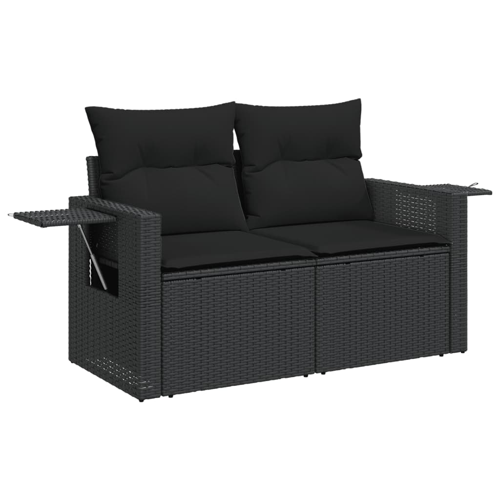 Divanetto da giardino 2 posti in rattan nero con tavolino pieghevole