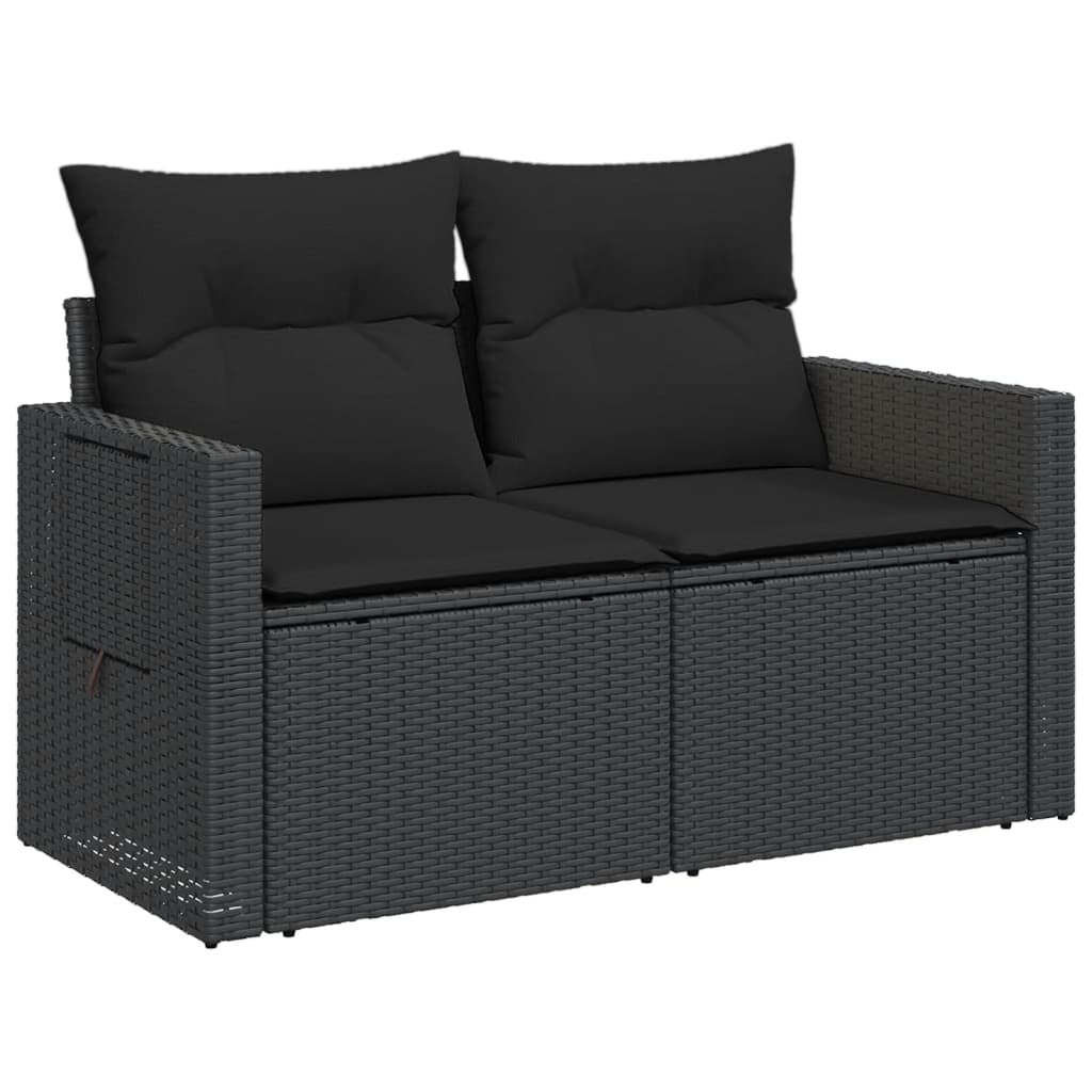 Divanetto da giardino 2 posti in rattan nero con tavolino pieghevole