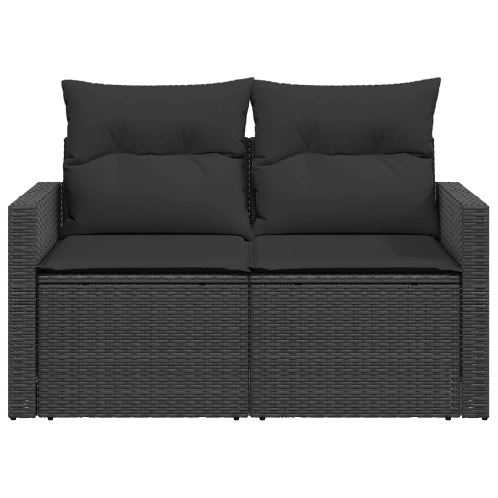 Divanetto da giardino 2 posti in rattan nero con tavolino pieghevole