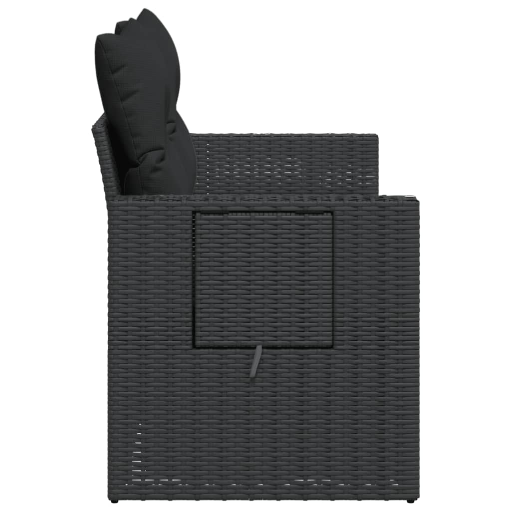 Divanetto da giardino 2 posti in rattan nero con tavolino pieghevole