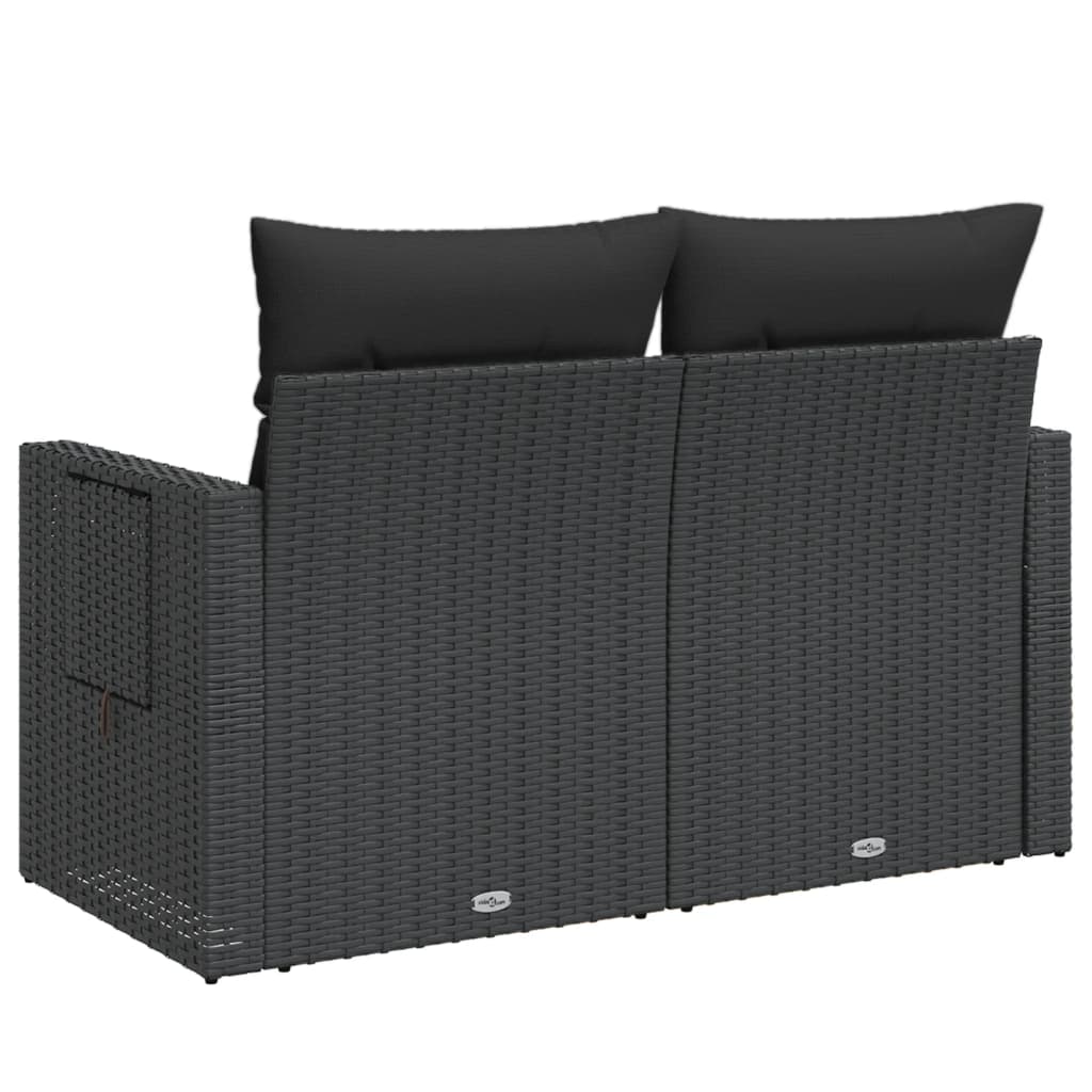 Divanetto da giardino 2 posti in rattan nero con tavolino pieghevole