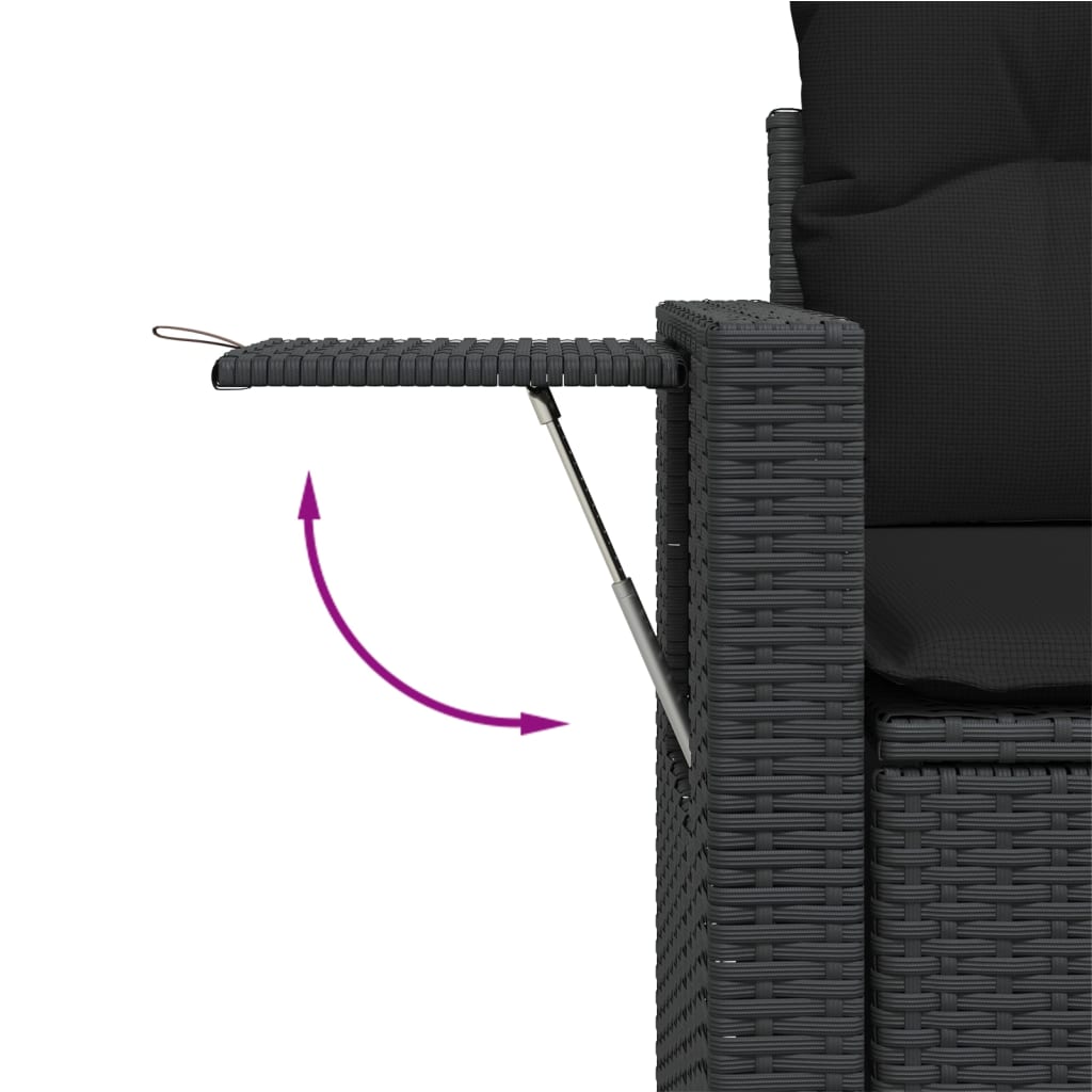 Divanetto da giardino 2 posti in rattan nero con tavolino pieghevole