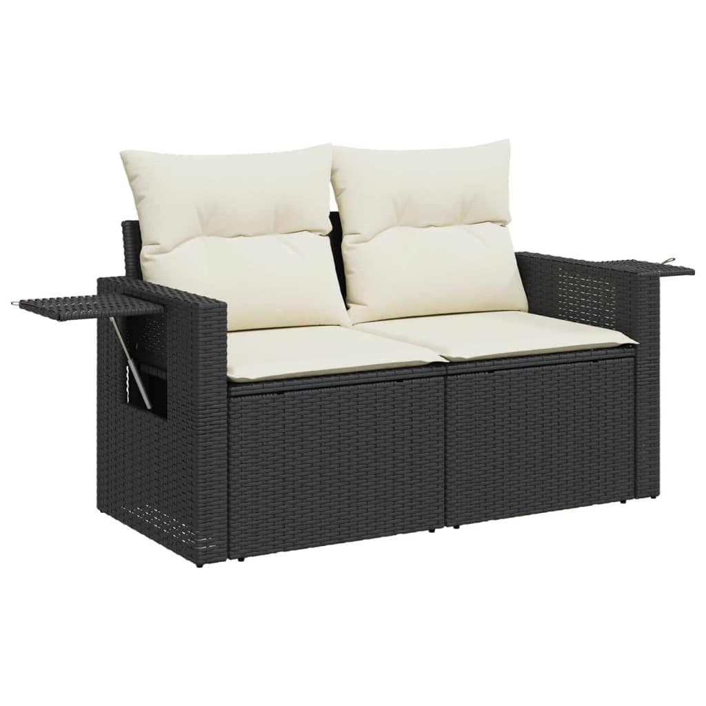 Divanetto da giardino 2 posti in rattan nero con tavolino pieghevole