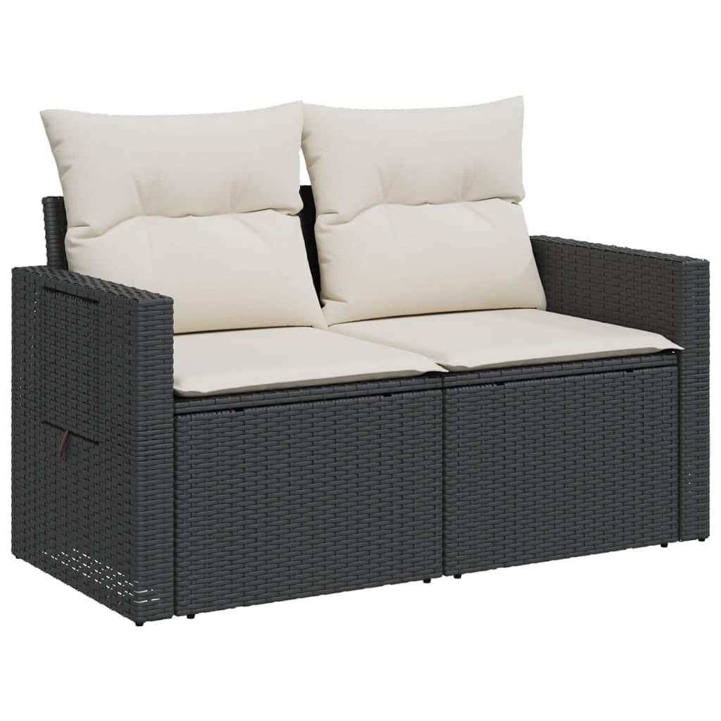 Divanetto da giardino 2 posti in rattan nero con tavolino pieghevole