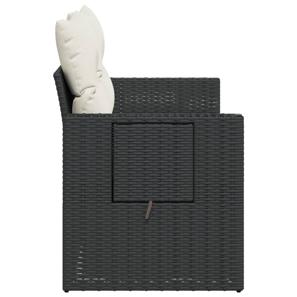 Divanetto da giardino 2 posti in rattan nero con tavolino pieghevole