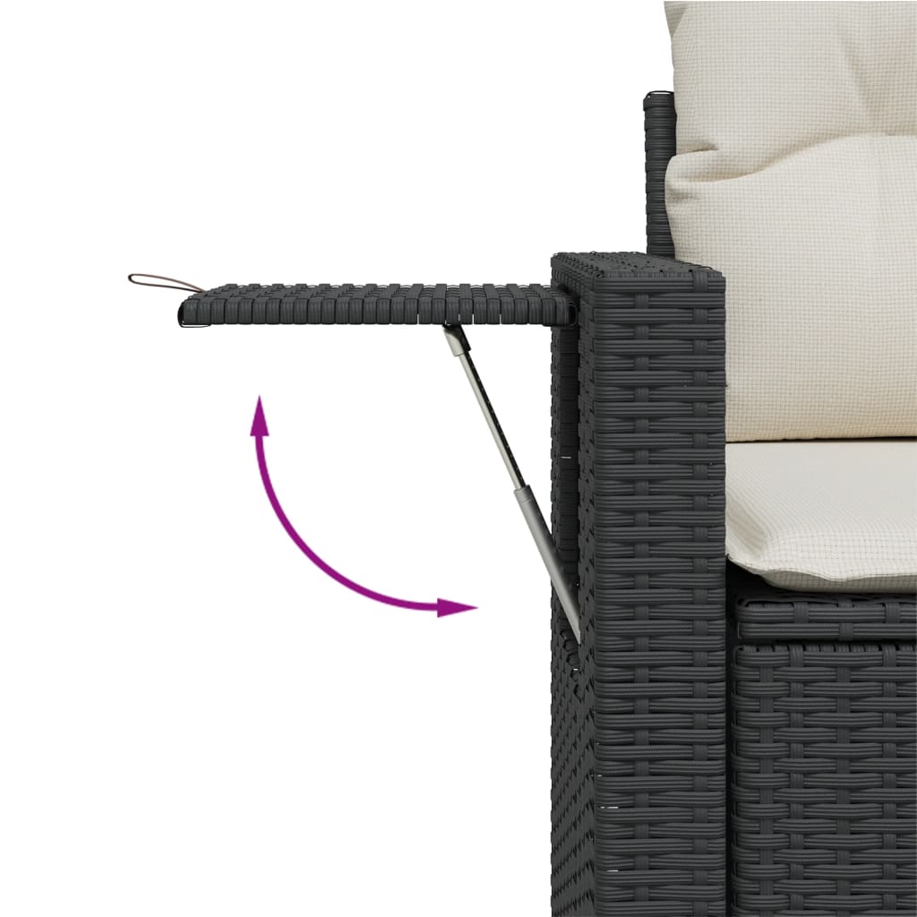 Divanetto da giardino 2 posti in rattan nero con tavolino pieghevole