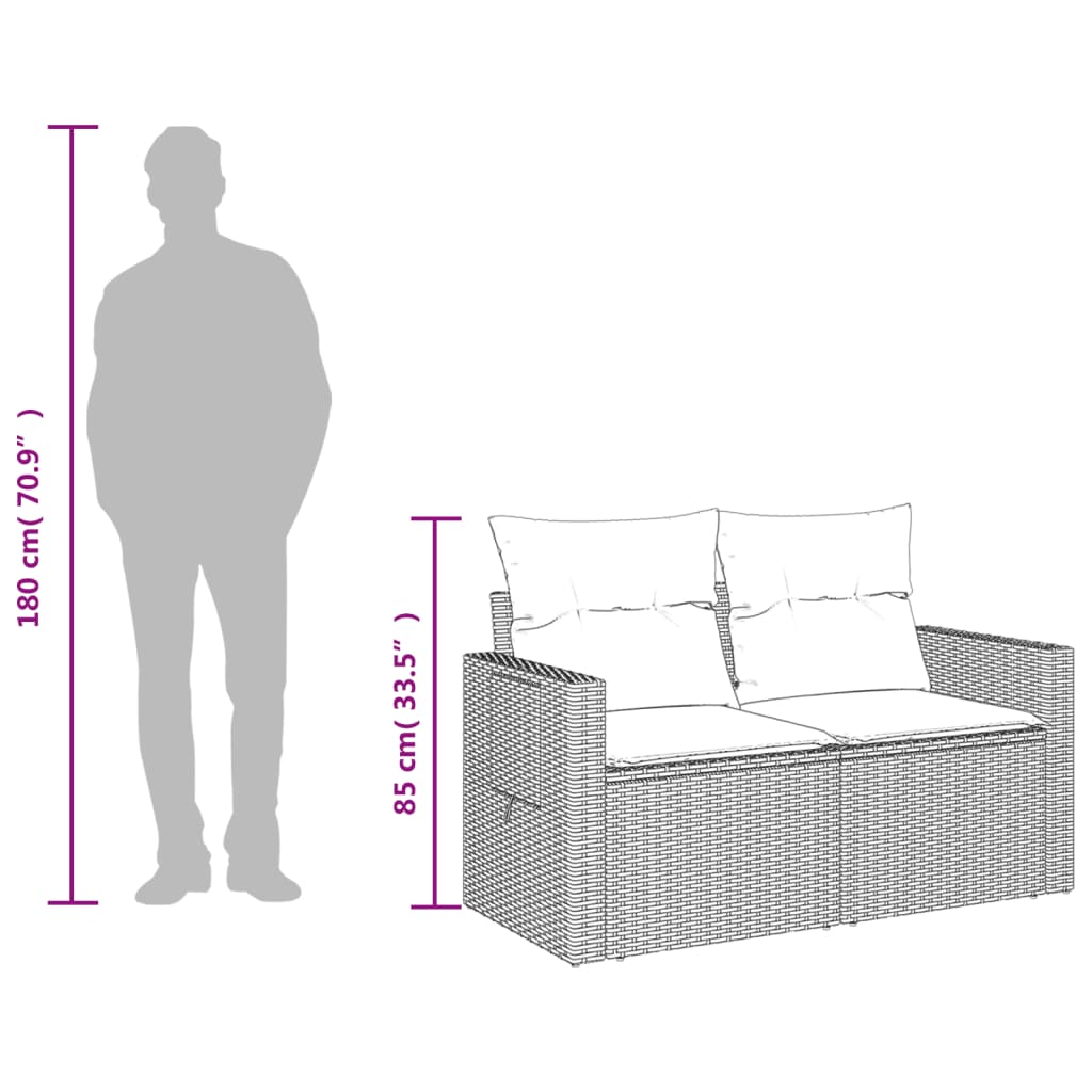 Divanetto da giardino 2 posti in rattan nero con tavolino pieghevole